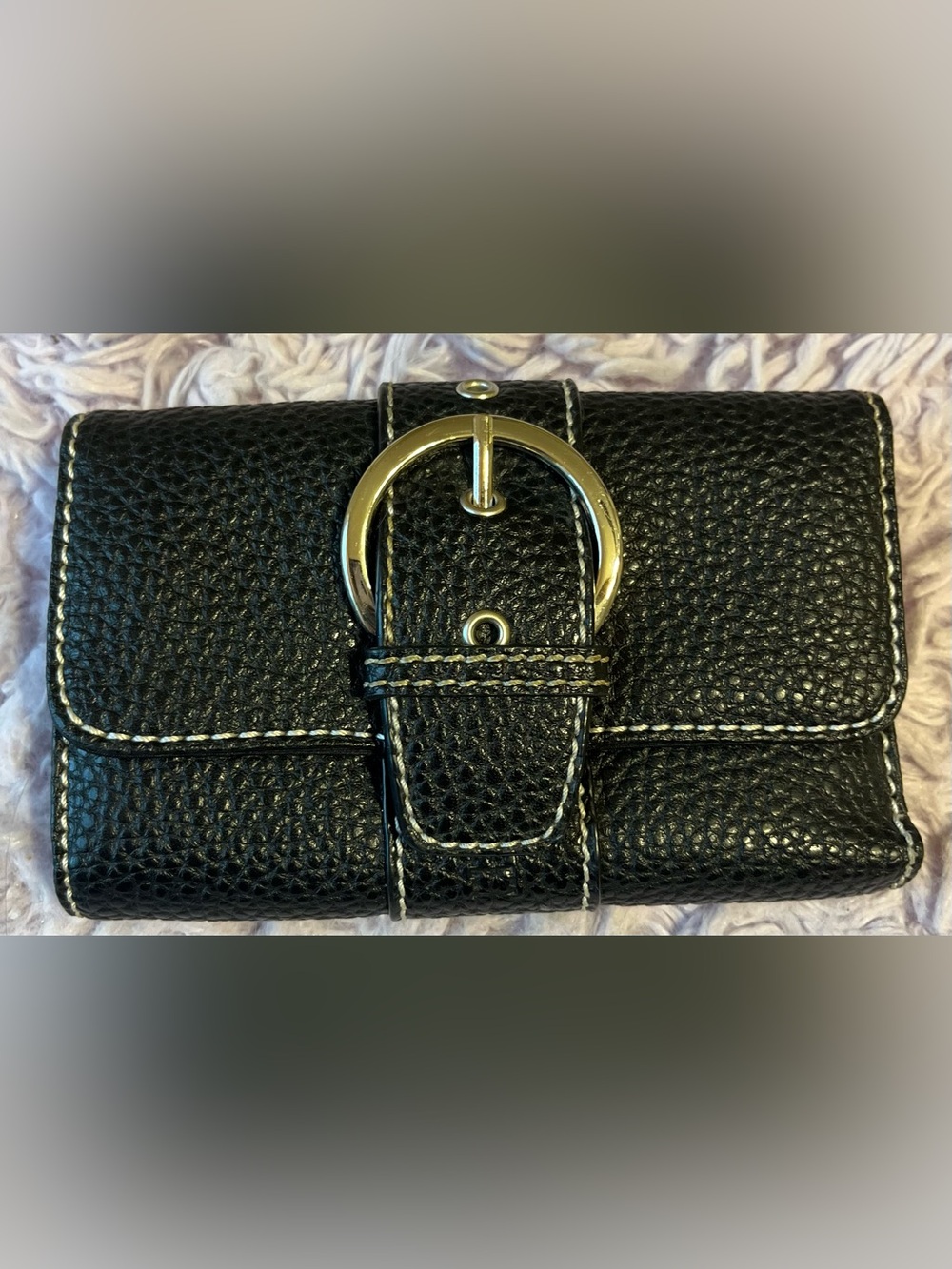 Tommy Hilfiger Black Pebbled Leather Wallet with Silver Buckle